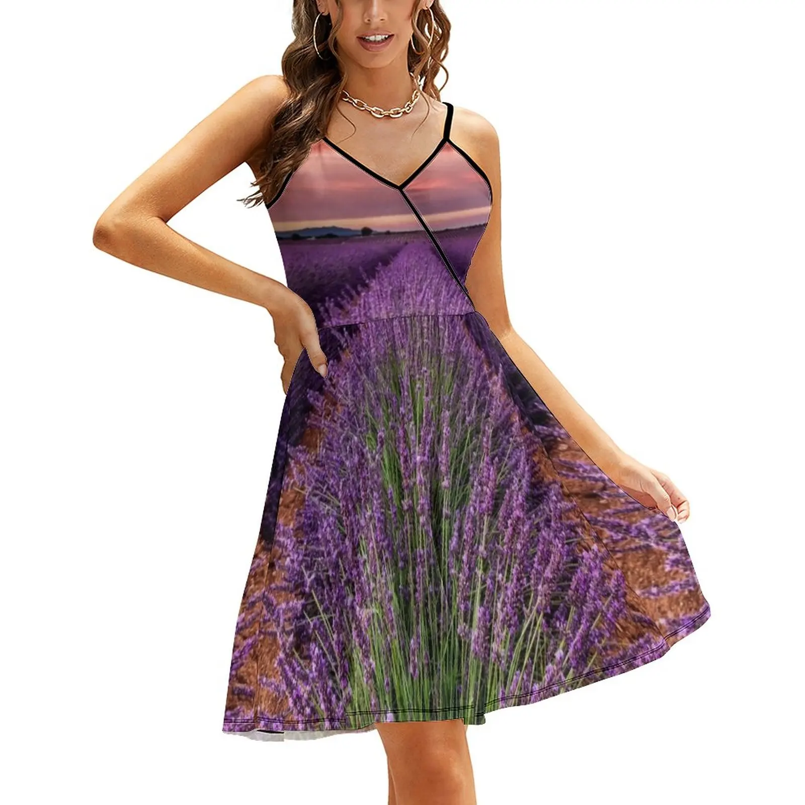 

Field of Lavender Dress Sunset Print Street Fashion Casual Dress Summer Trendy Dresses Off Shoulder Elegant Clothes Big Size 2XL