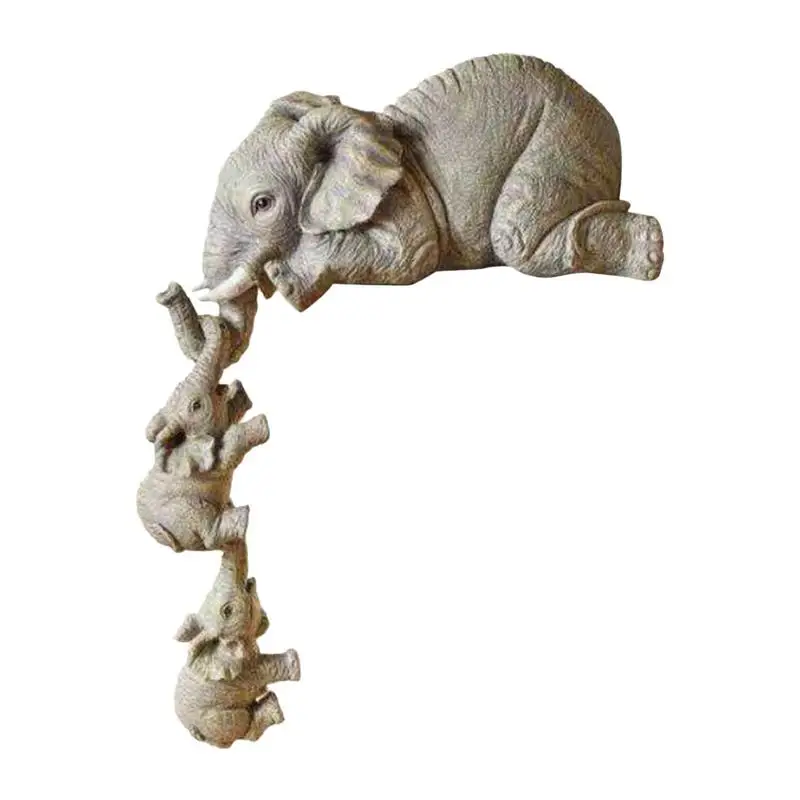 

Elephant Statue Resin Decoration Cute Elephant Sitter Hand-Painted Figurines Elephant Mother Hangings 2 Babies Statues Good Luck