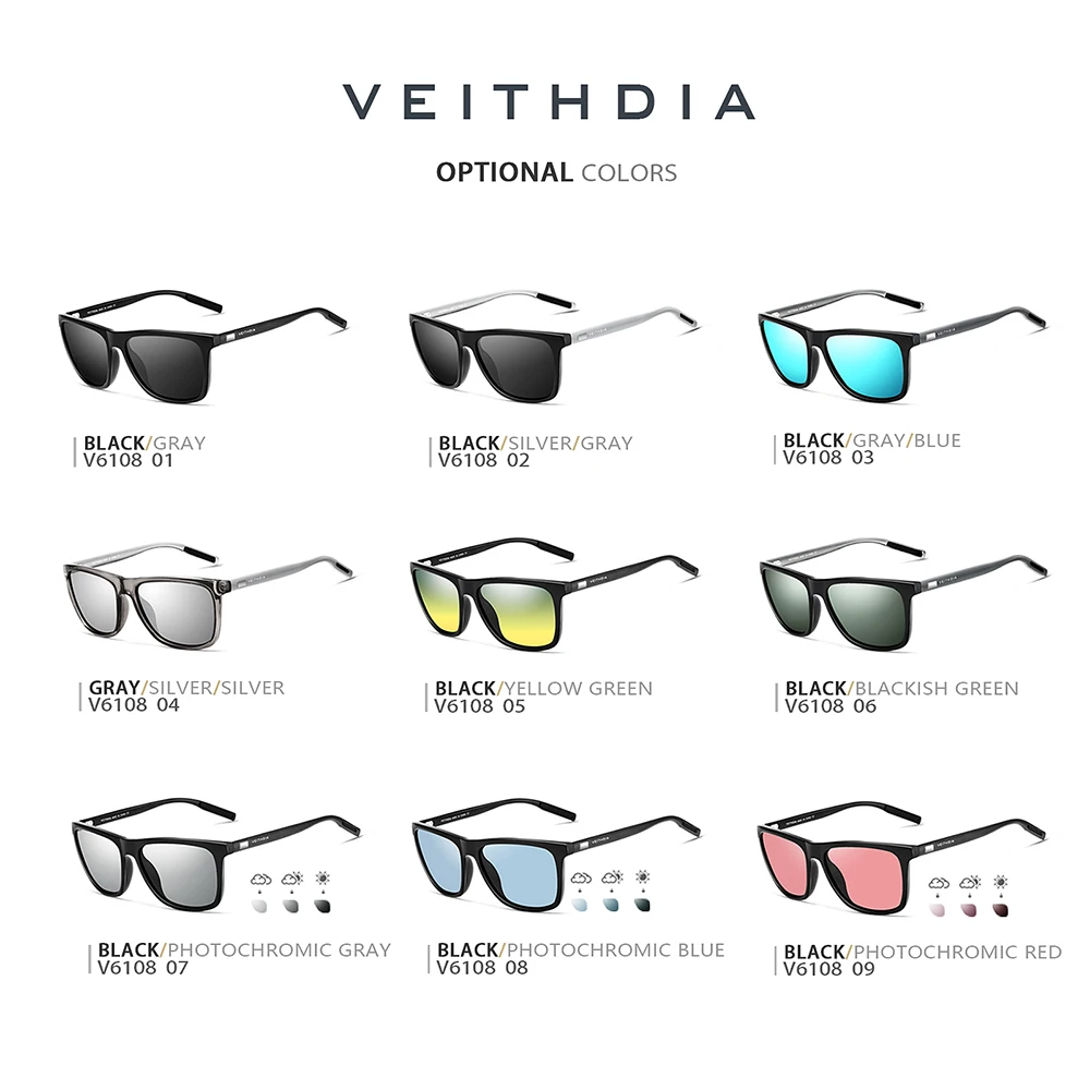 Фото VEITHDIA солнцезащитные очки модные поляризационные линзы UV400 брендовые спортивные мужские и женские винтажные уличные солнцезащитные очки для мужчин/женщин 6108 №5