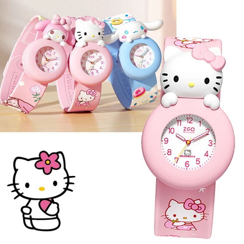 

Sanrio Kids Watch Hello Kittys Women's Waterproof Wear-resistant Silicone Strap Luminous Watch Student Electronic Watch Gift