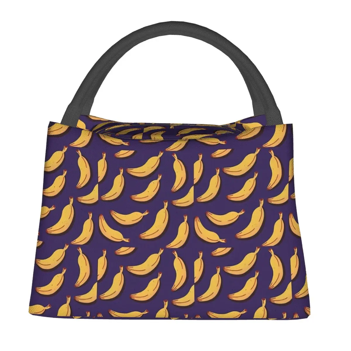 

Banana Print Lunch Bag Yellow Purple Fun Lunch Box School Portable Zipper Thermal Lunch Bags Print Cooler Bag