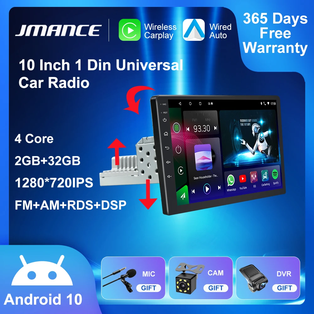 

Автомобильный мультимедийный плеер JAMCNE, стерео-система на android 10, с GPS, 10 дюймов, 2 Гб ОЗУ, 32 Гб ПЗУ, для Volkswagen, Nissan, Kia, Toyota, Типоразмер 1DIN