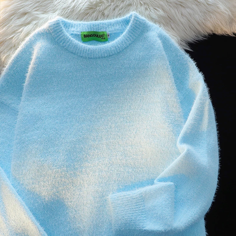 Japan fashion Simple Basic Model Solid Round neck sweater Women 2024 Winter Loose All-Match Couple look Knit Top