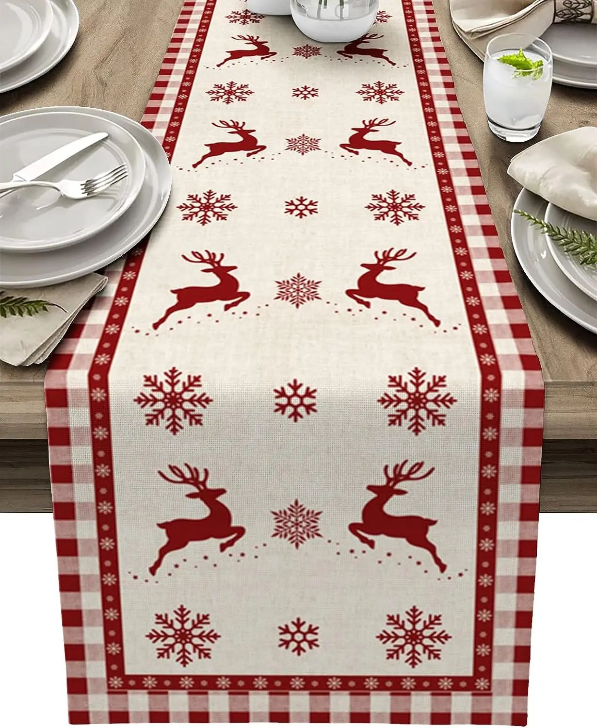 

Christmas Elk Red Buffalo Plaid Linen Table Runners Kitchen Table Decor Farmhouse Dining Table Runner Christmas Decorations 2023