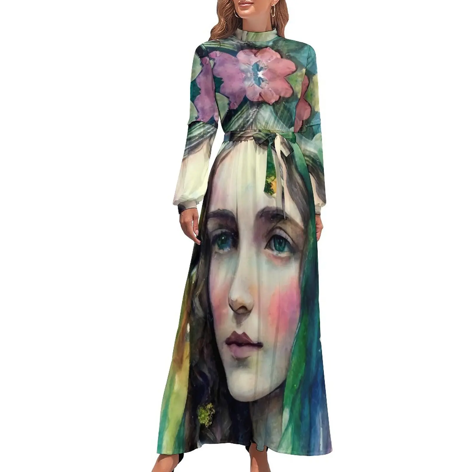 

Платье-макси с длинным рукавом и высокой талией, в стиле бохо