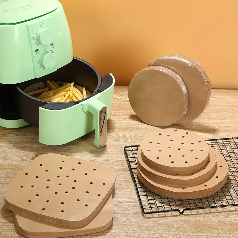 

100Pc/Bag Air Fryer Steamer Liners Non-Stick Steaming Basket Mat Baking Utensils For Kitchen Premium Perforated Wood Pulp Papers