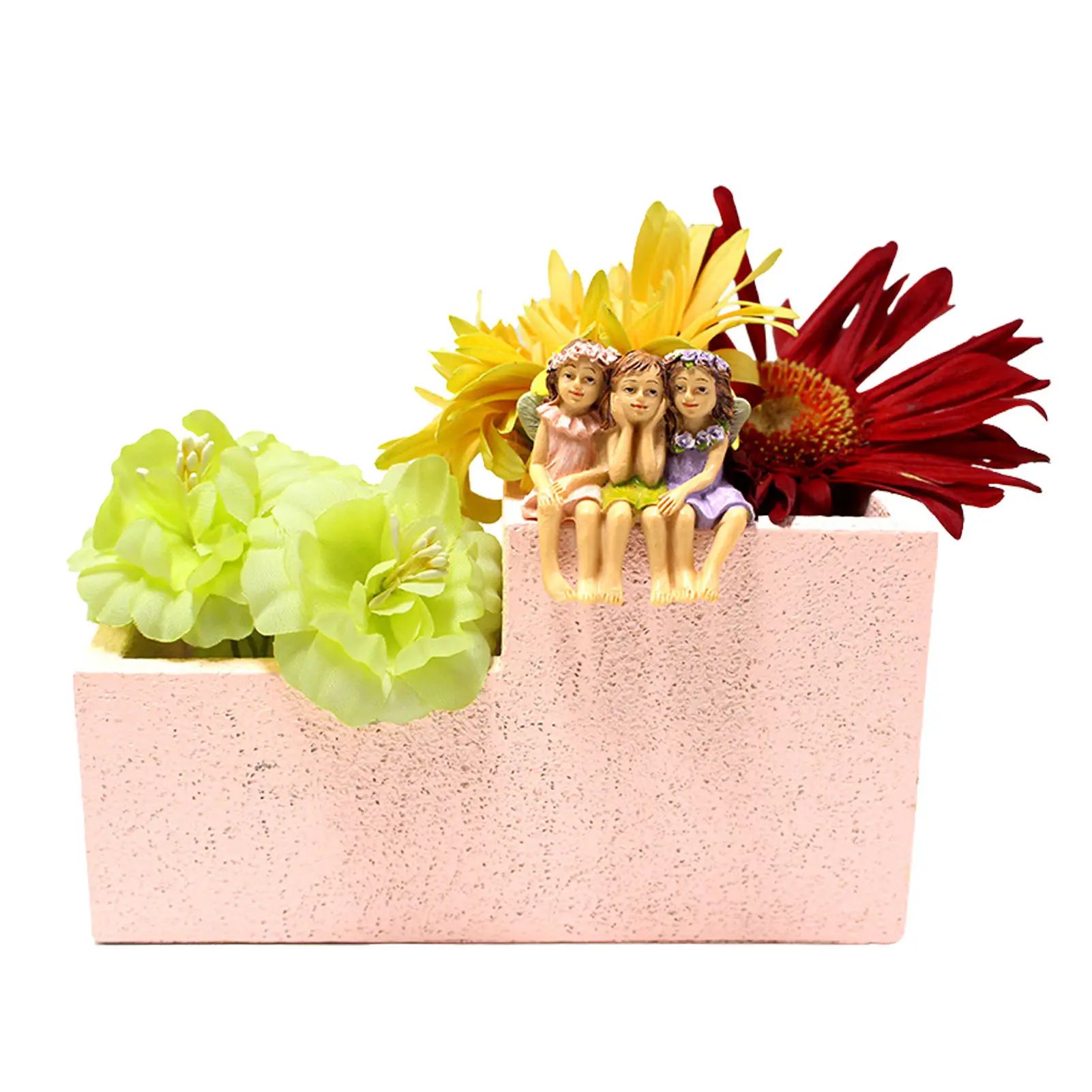Succulent Planter Resin Flower Pot 2 Compartments Stationery Organizer Cute Cactus Pot With Flower Fairy Figure Plant Pot Gifts