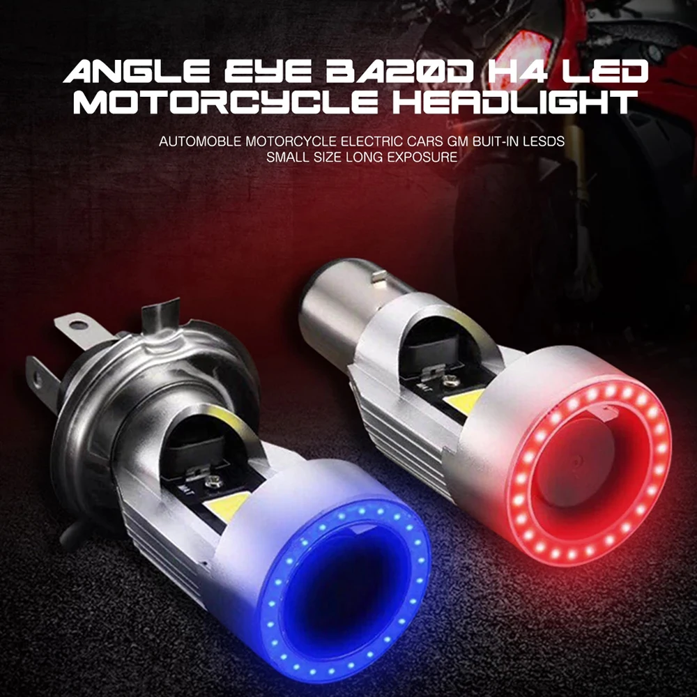 

1x Red & Blue Angel eyes COB Motorcycle Headlight Bulbs H4 Led H6 ba20d HS1 LED Motorbike HeadLamp Scooter Accessories Fog Light