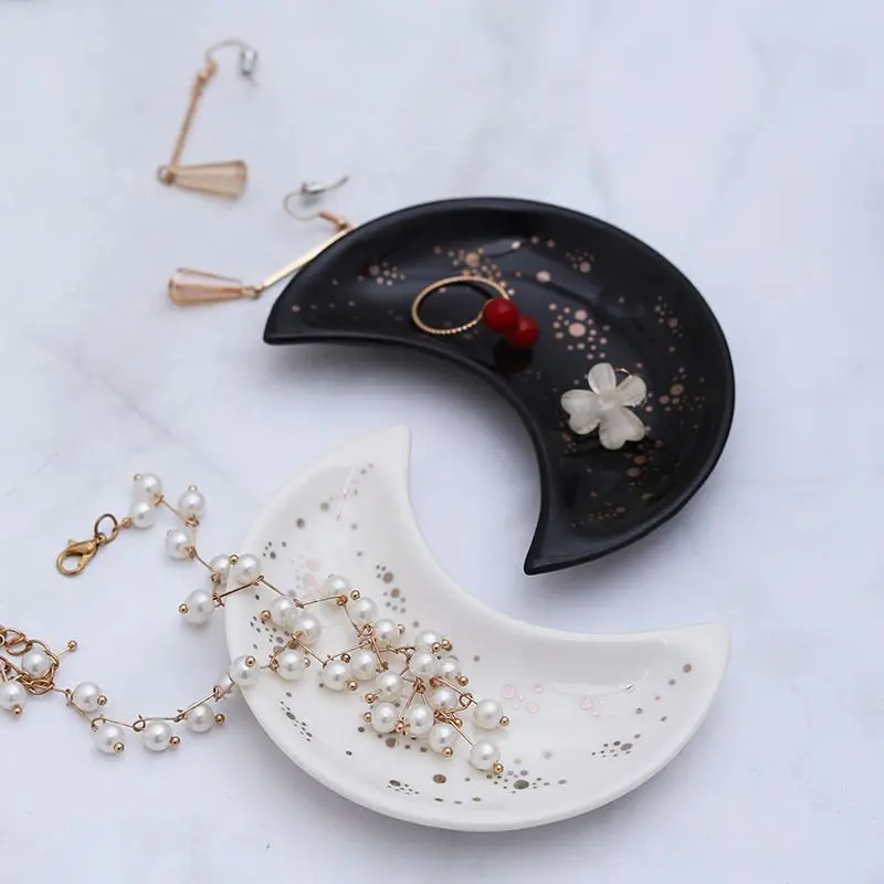 

Moon Shape Jewelry Dish Organizer Small Decorative Trinket Dish Modern Accent Tray for Vanity Dessert Plate