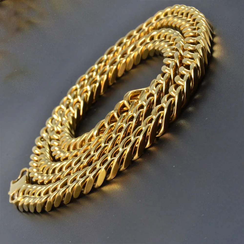 10mm Mens Double Weave Necklace Stainless Steel 18K Gold Plated Hip Hop Fashion