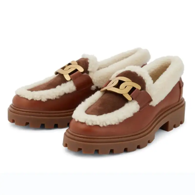 

Новинка Осень-зима 2022 женские туфли из натуральной кожи с плюшевой подкладкой на плоской подошве Нескользящие на толстой подошве Модные Ра...