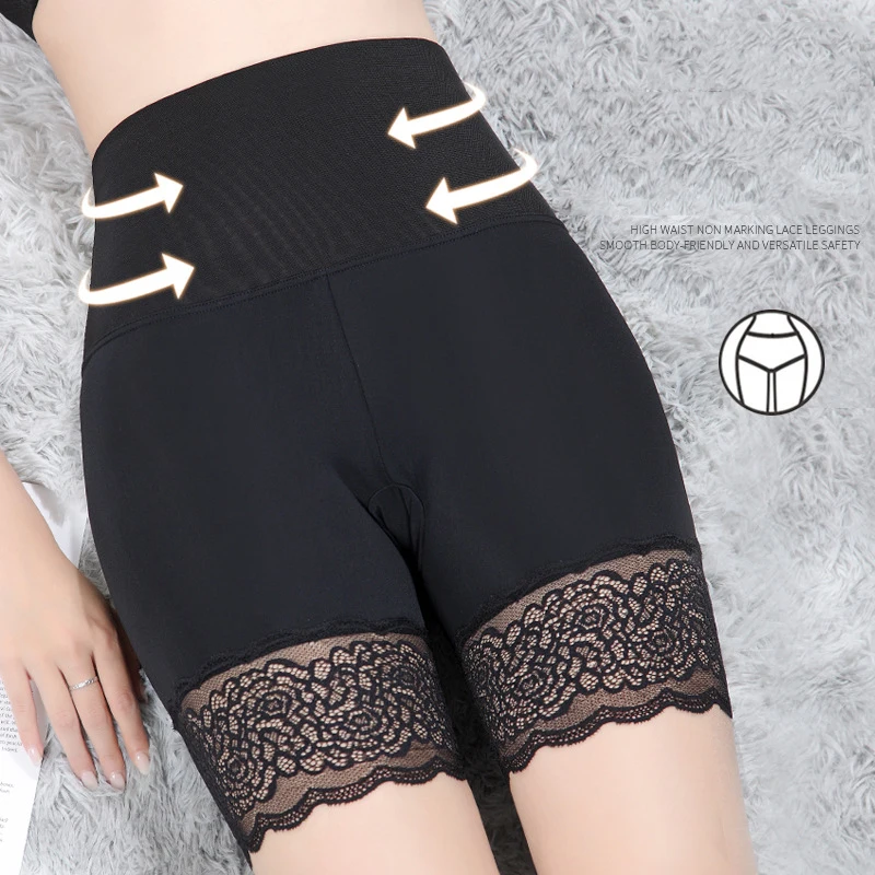 Body Shaping Pants Lace Shaping Pants Anti-Exposure High Waist Thin Safety Pants Non-Curling Safety Pants plus Size