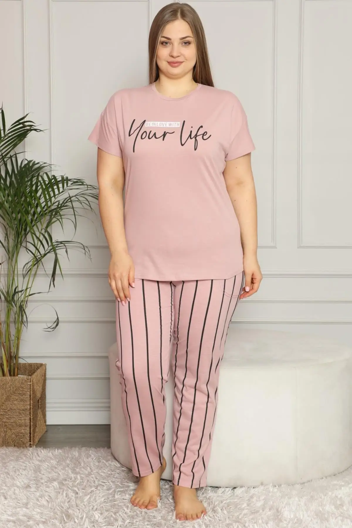 

Women Printed Short Sleeve Pajamas Pink Your Life Team 'S Pajama Sets