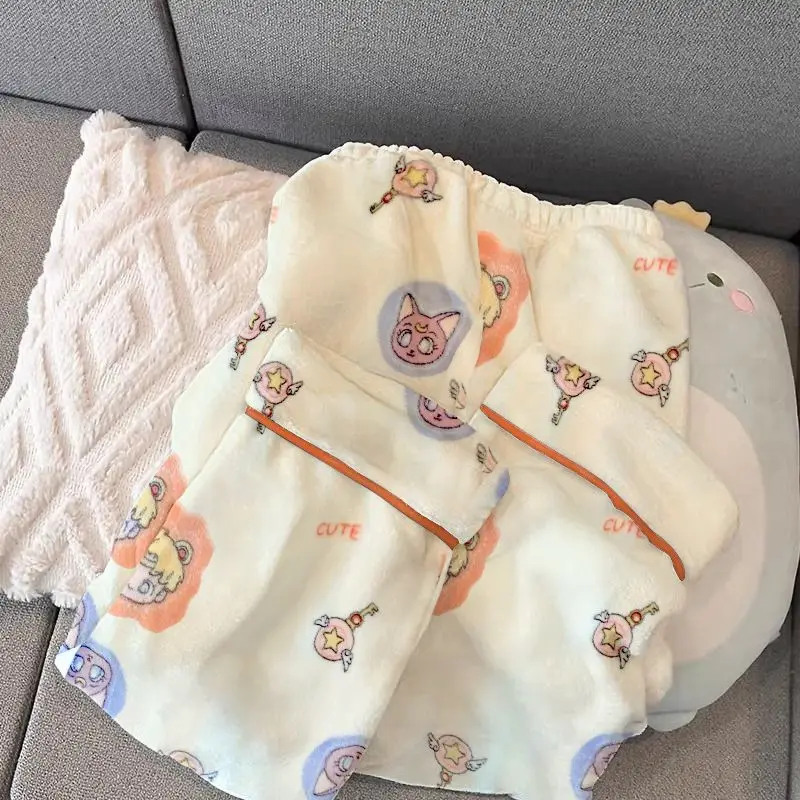 Sailor Moon милые мультяшные коралловые бархатные пижамы для женщин осенне-зимний