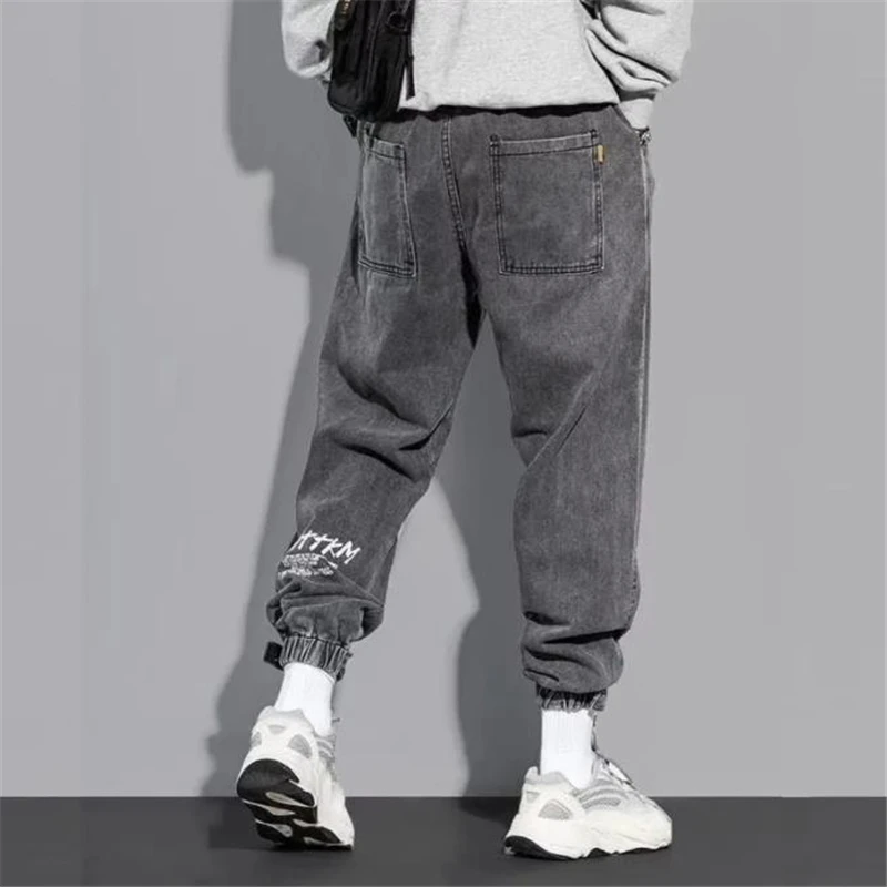 Casual Men Trousers New Autumn Korean Version Fashion Loose Harem Pants Outdoor Elastic Waist Male Washed Denim Jeans Trend Ins