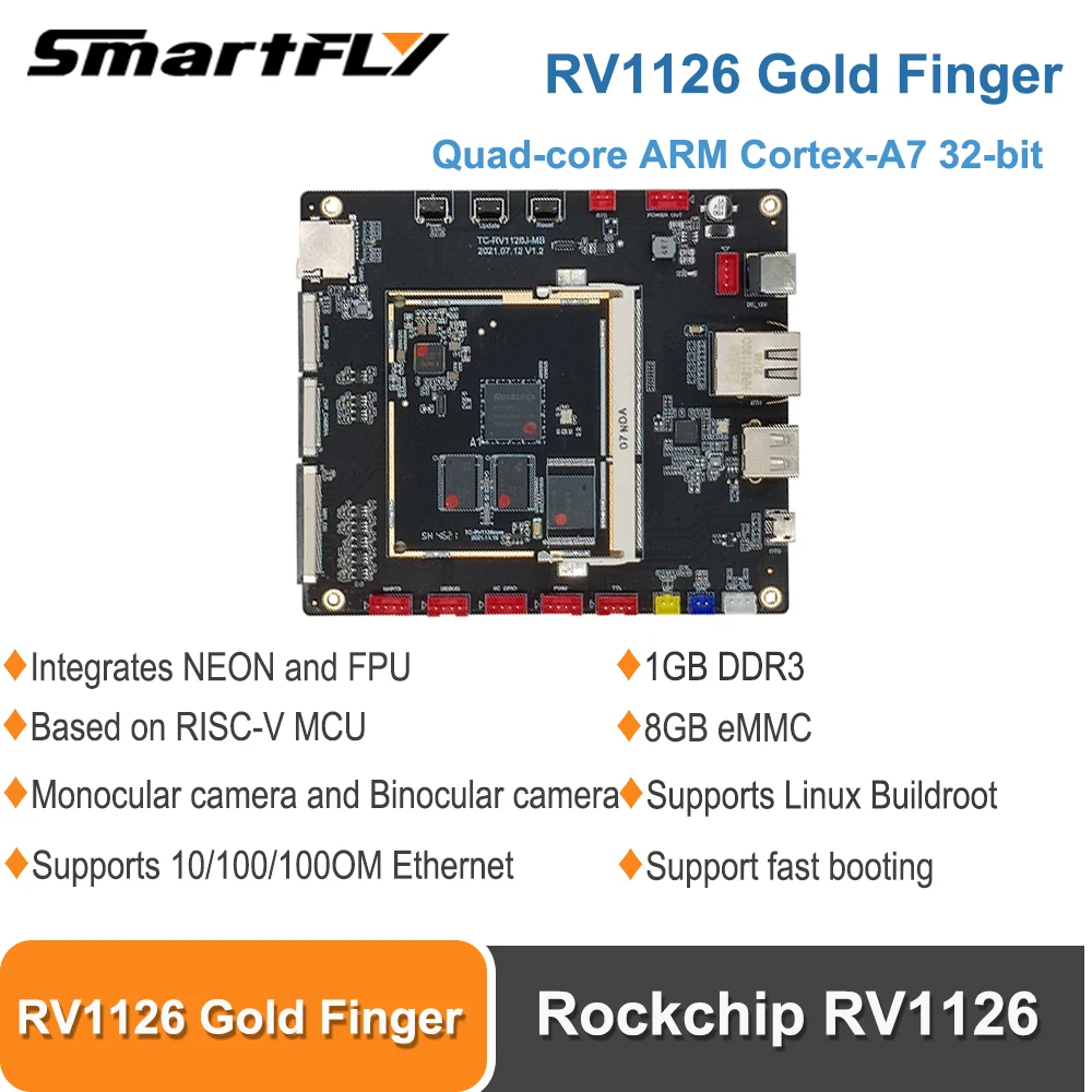 Smartfly Rockchip RV1126/ RV1109 набор для разработки золотых пальцев четырехъядерный ARM Cortex A7 32 бит 1 Гб + 8 Гб Поддержка Linux Buildroot