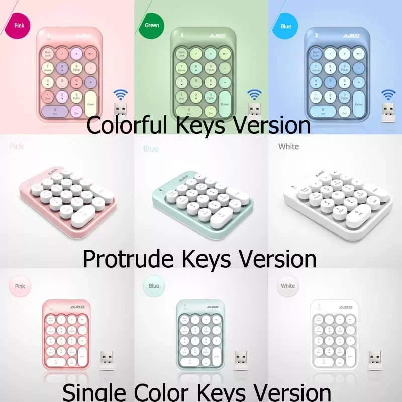 

2.4G Colorful Key Wireless Number Keyboard,Portable Cute 18-Round Key Financial Numeric Keypad Keyboard for Laptop,Notebook
