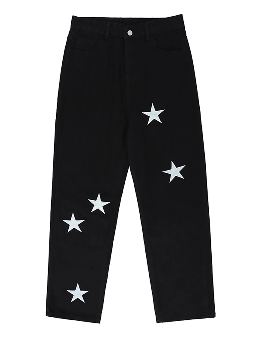 Men's Jeans Four Seasons High Street Star Pattern Embroidered Jeans Fashion Street Distressed Straight Loose Casual Pants JEANS