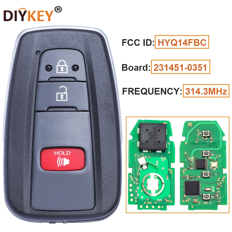 

DIYKEY FCC:HYQ14FBC Board:231451-0351 314.3MHz 3 Button Smart Keyless Remote Key Fob for Toyota Prius 2016-2019 P/N: 89904-47530