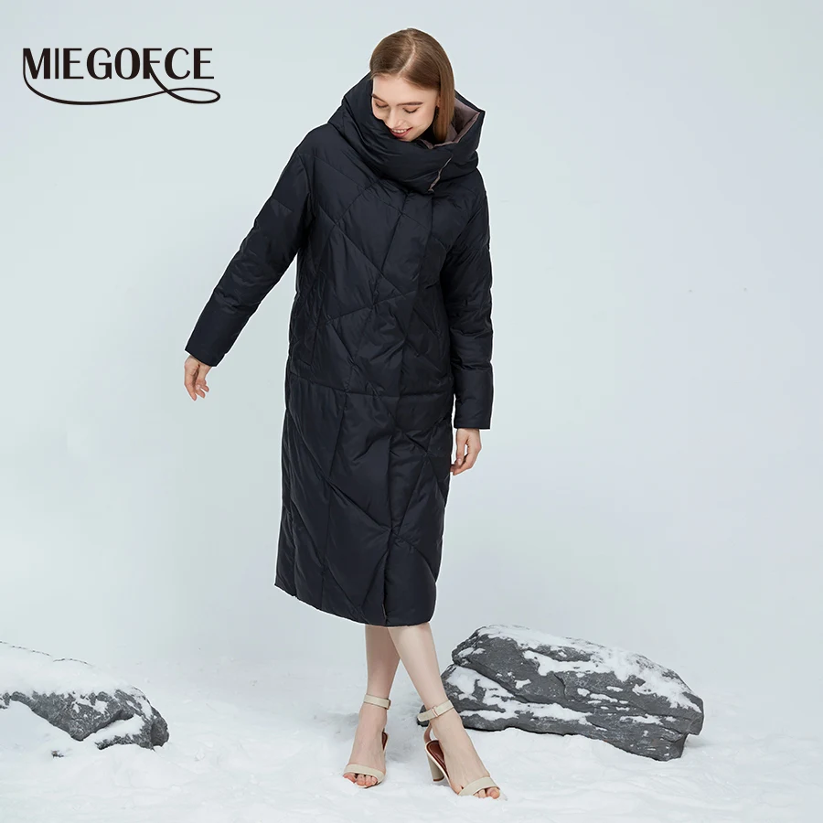 

MIEGOFCE 2022 New Collection Winter Jacket Women Long Stand Collar Hooded Cotton Coat Keep Out Cold Windproof Lady Parka D22617