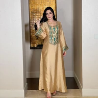 gorgeous party style new abaya gold embroidery sequin muslim robe dress stain long dress robe femme musulmane all season suit