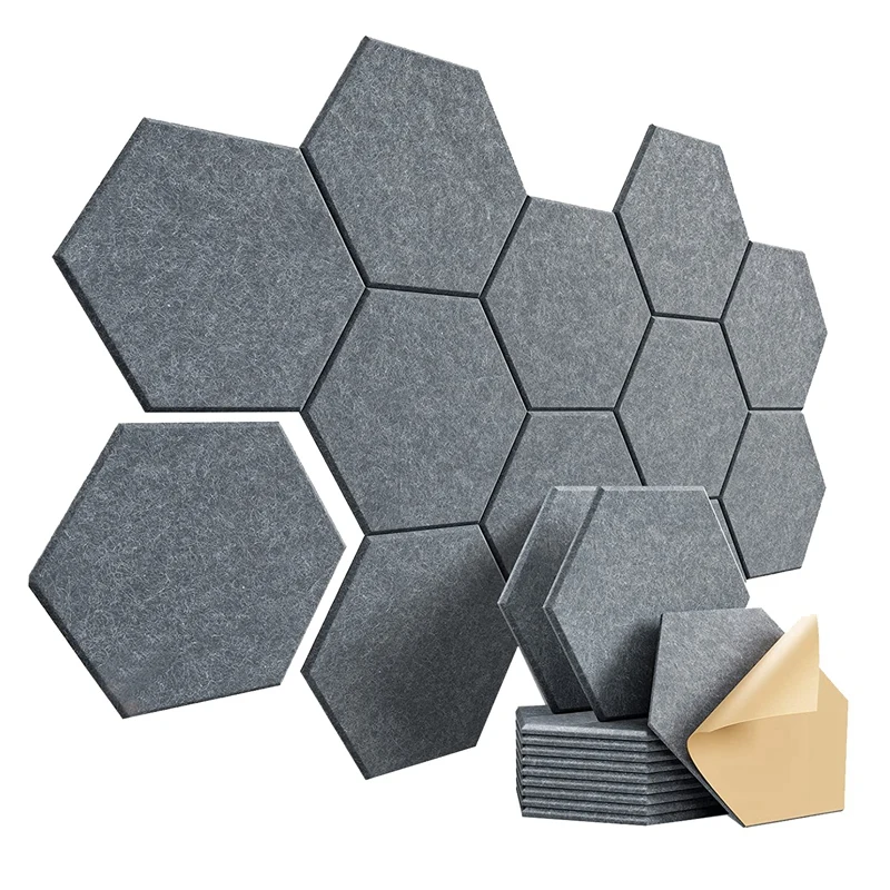 

12Pcs Self-Adhesive Sound Proof Foam Acoustic Panels Reduce Noise And Eliminate Echoes 12X10X0.4In Hexagonal ,Drak Gray
