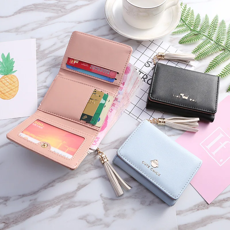 

1 Pc Cute Women Wallet Leather Card Holder Mini Short Tassel Small Wallet Coin Purse Female Ladies Card Case Tarjetero