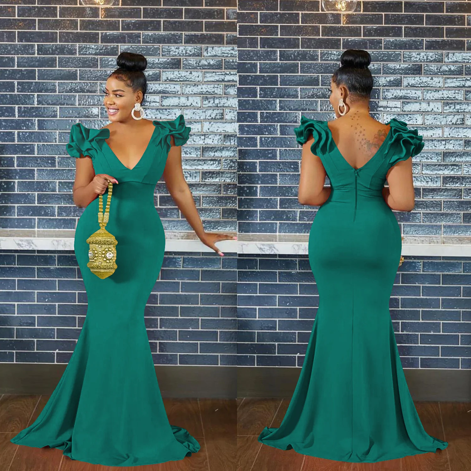 

Fashion Women's Solid V-Neck Sleeveless Long Dress Shoulder Flower Dress Women