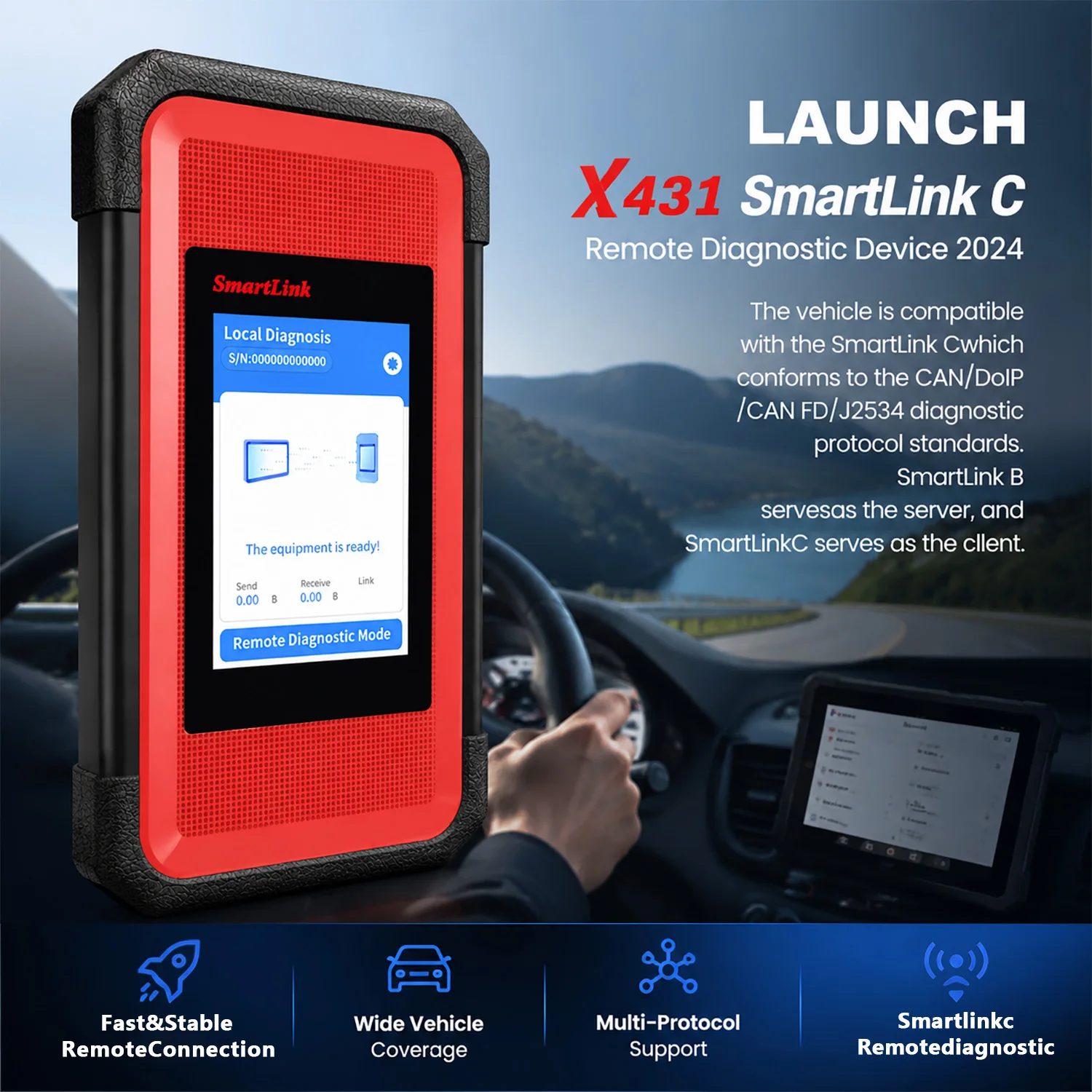 Фото Диагностический сканер LAUNCH X431 SmartLink C V2.0 для тяжелой техники с удаленной диагностикой – CAN FD DoIP J2534 VCI для легковых, грузовых и коммерческих автомобилей 12В 2 №4
