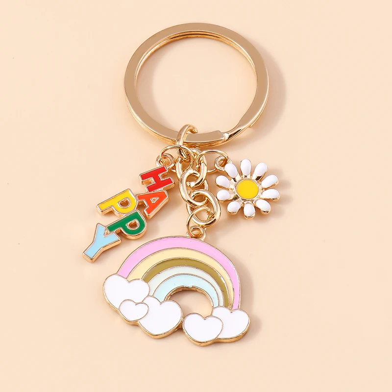 

Cute Rainbow Clouds Keychain Enamel Flower Keyrings Souvenir Gifts for Women Men Car Key Handbag Pendants Key Chains Accessories