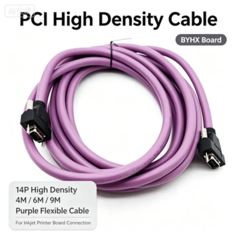 Фото 14-контактный фиолетовый кабель PCI высокой плотности для передачи данных, длина 4 м/6 м/9 м, подходит для платы BYHX, для струйного принтера, широкоформатной печатной машины, замена S №5