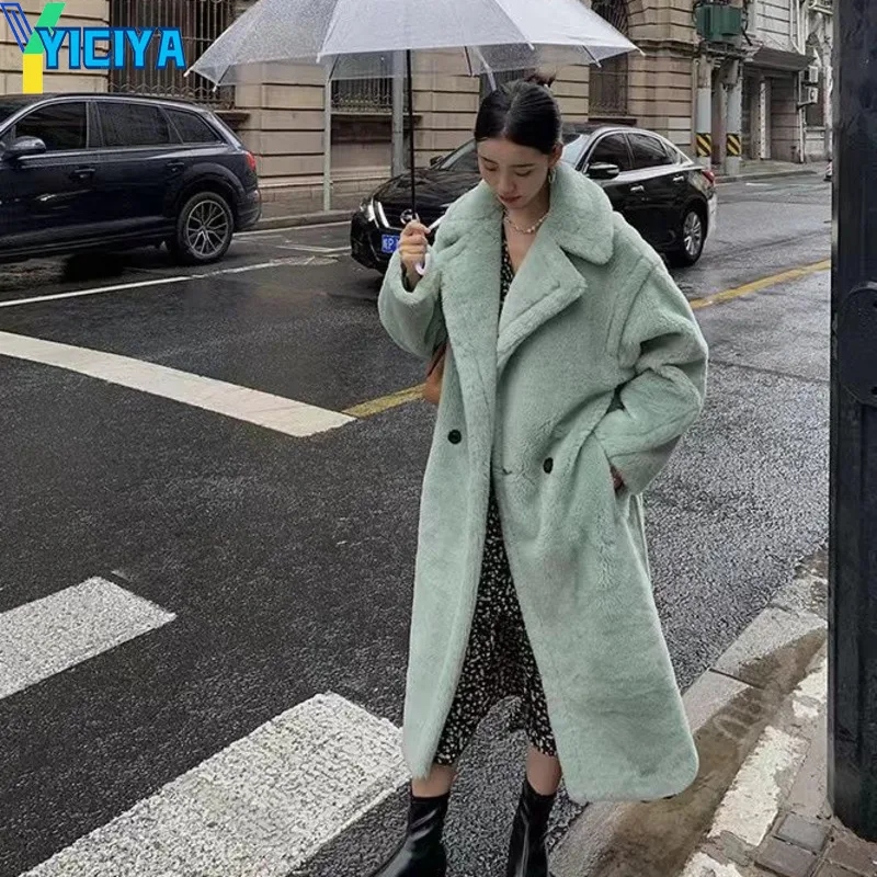 

YICIYA шерстяное пальто с отложным воротником женские тренчи Куртки 2023 модные зимние шерстяные прямые пальто с длинным рукавом в винтажном стиле