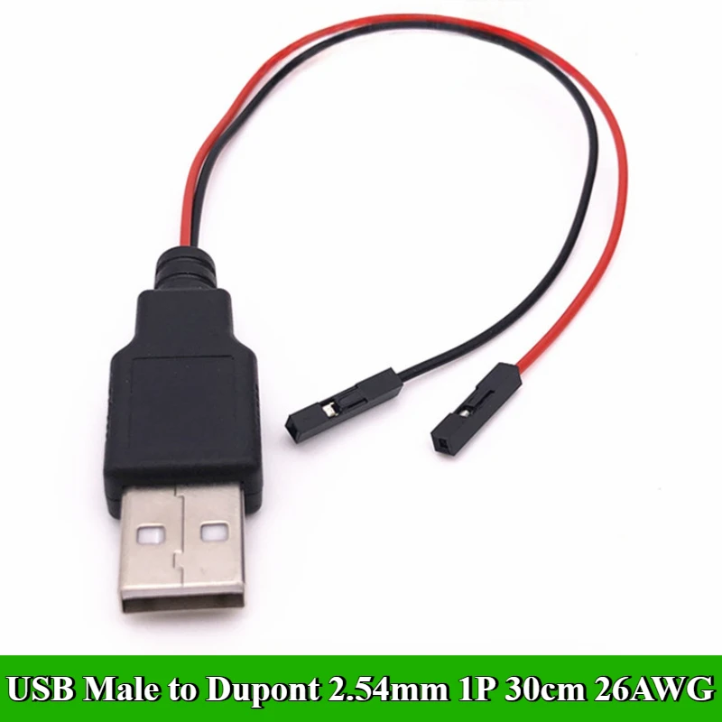 Фото 1/3/5/10/30/50 шт./лот USB-кабель для зарядного устройства к Dupont 2,54 мм 1P/2P клеммный провод 30 см 26AWG для удлинительной линии управления шасси №1