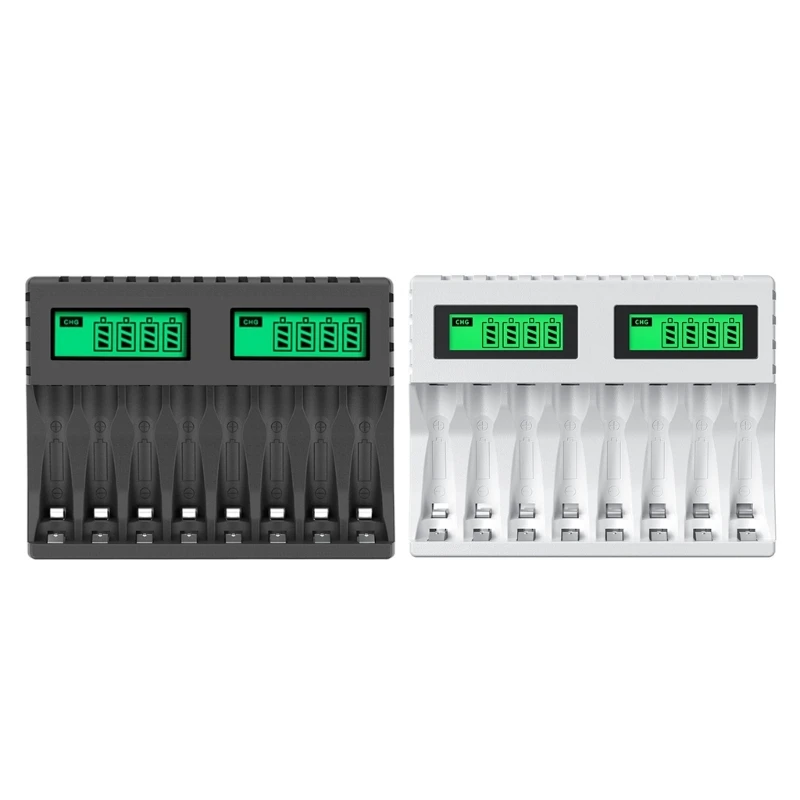 

Зарядное устройство с 8 слотами USB Type-C для AAA/AA Ni-MH/Ni-Cd аккумуляторных батарей с ЖК-индикатором