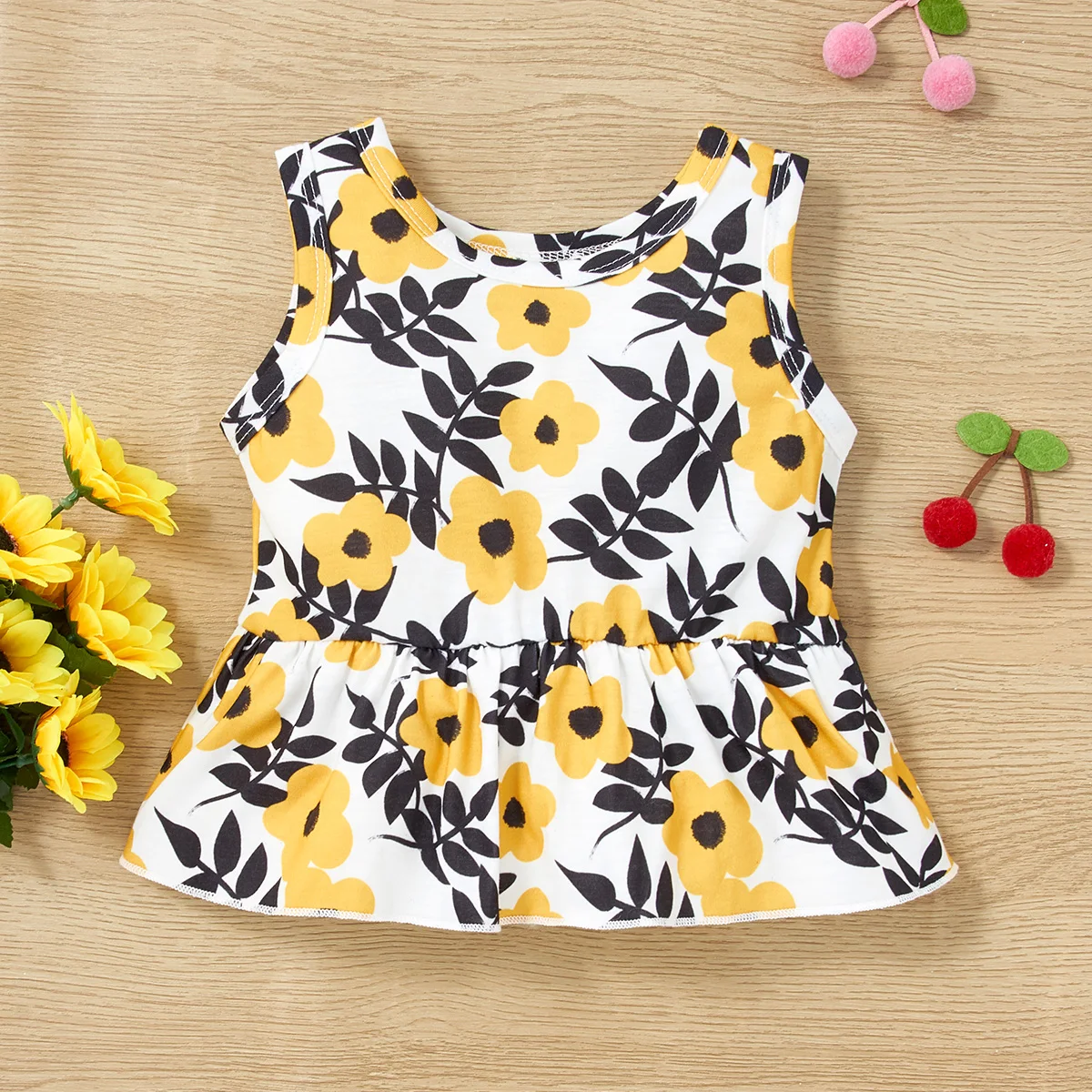 

Newborn Clothing Baby Top Round Neck Sleeveless Top Infant Floral Skirt Top 0-2Y