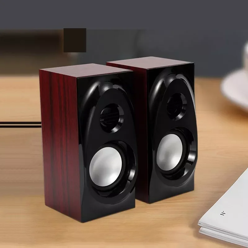 

2022 Wooden Desktop Speakers 3.5mm AUX Input USB Power Computer Speakers For Laptop Desktop Phone Audio Loudspeaker