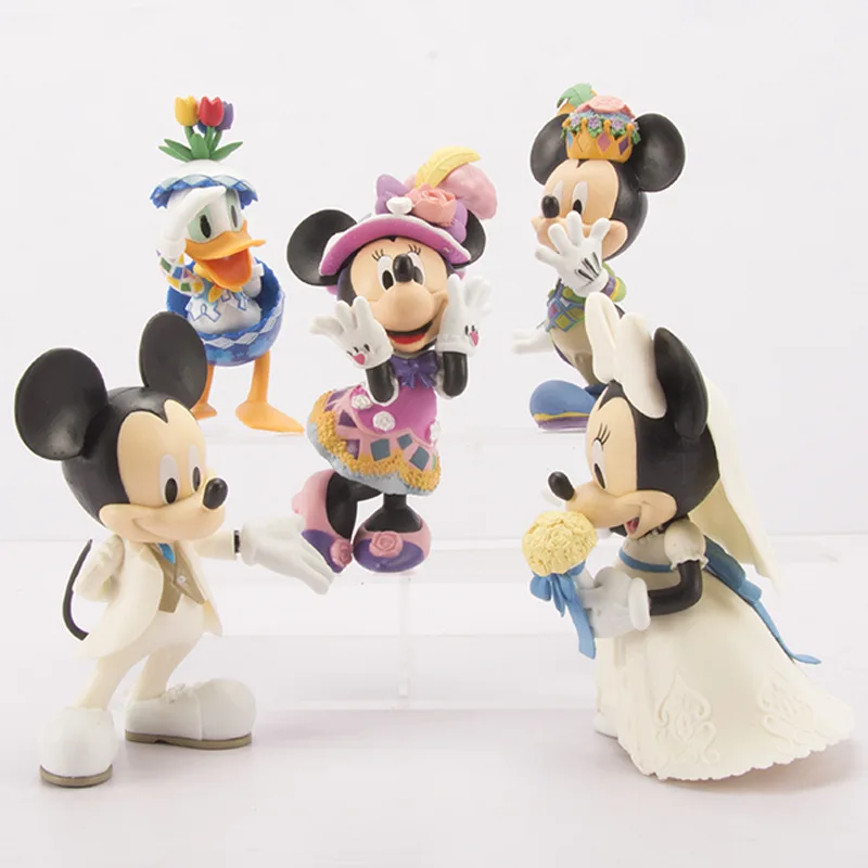 

Disney White Wedding Dress Mickey Minnie Garage Kit Mickey Mouse Donald Duck Toy Figurine Doll Model Cake Baking Decoration