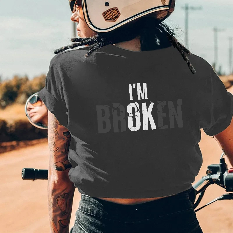 

Rheaclot I'M Broken Slogan Printed Tees Women's Shirt Tops