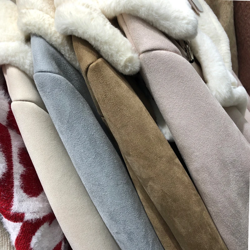 Winter Sheepskin Jacket Women Turn Down Collar Warm Zipper Lambs Wool Coats Lamb Fur Faux Motorcycle Suede Leather Jackets