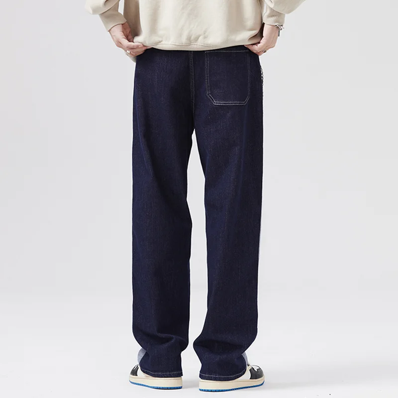 Streetwear Men New Pattern Vintage Recreational Blue Wide Leg Trousers Straight Cylinder Comfortable Loose Jeans Autumn Female