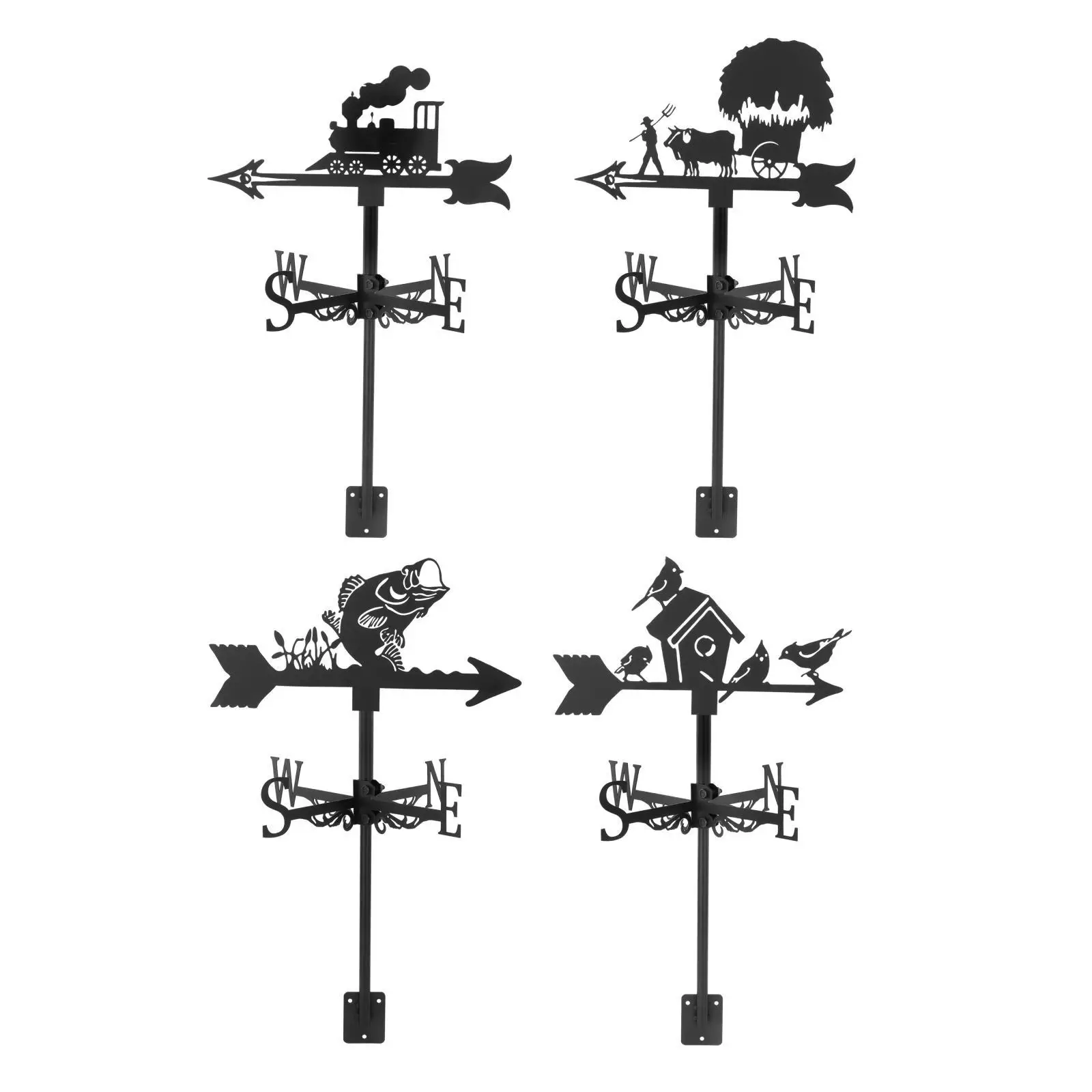

Iron Weather Vane Roof Mount Measuring Tools Farm Scene Wind Direction Indicator for Backyard Garden Farm Decor Ornaments