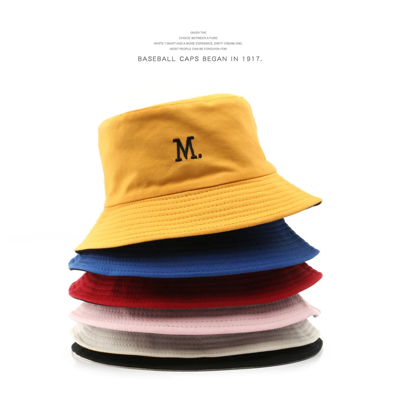 

SLECKTON Fashion Bucket Hat for Women and Men Letter M Embroidery Caps Cotton Fisherman's Hat Summer Panama Sun Cap Unisex