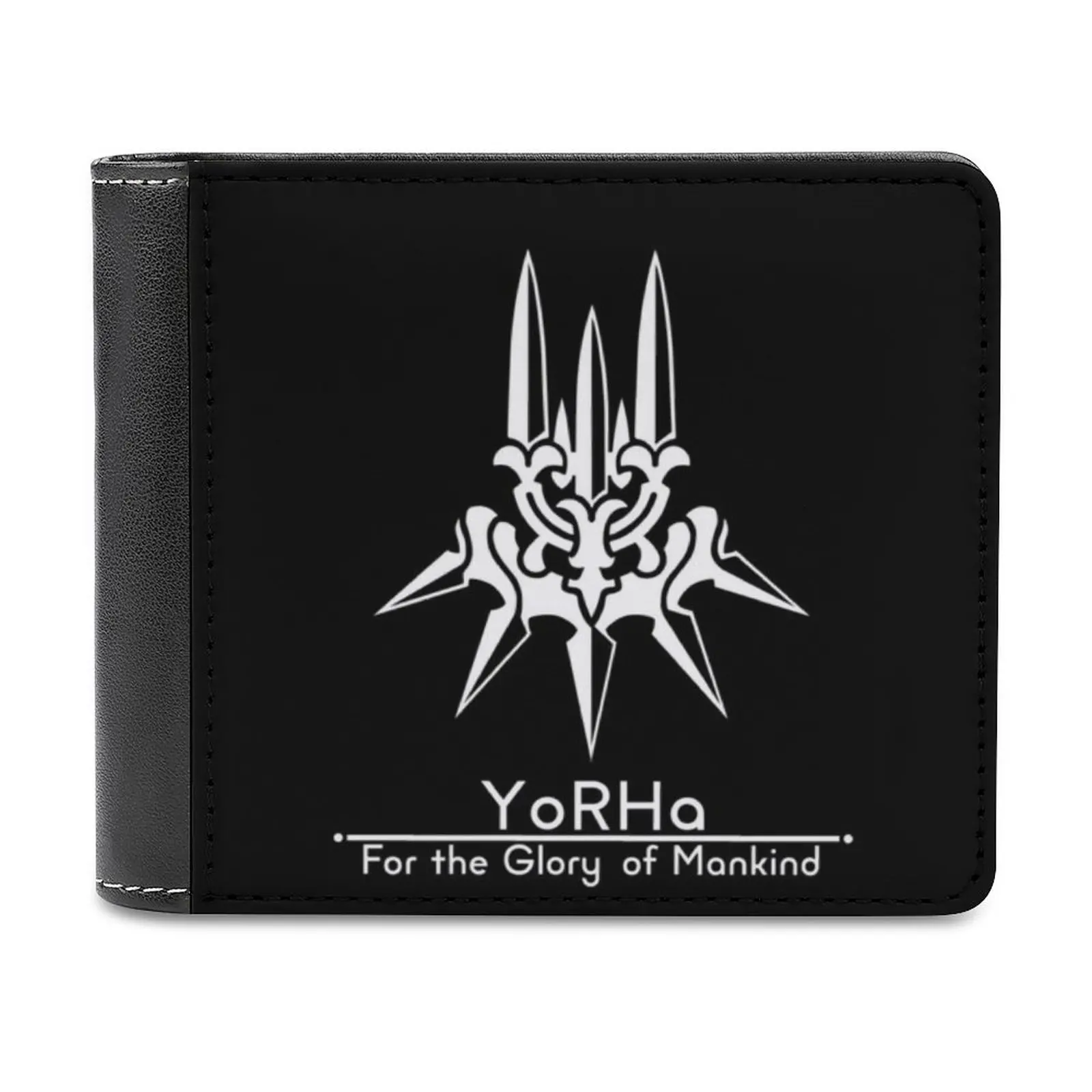 

Yorha Motto Black Background Men's Wallet Leather Purse Holder Credit Card Short Wallet Nier Automata Nier 2B 9S A2 Commander