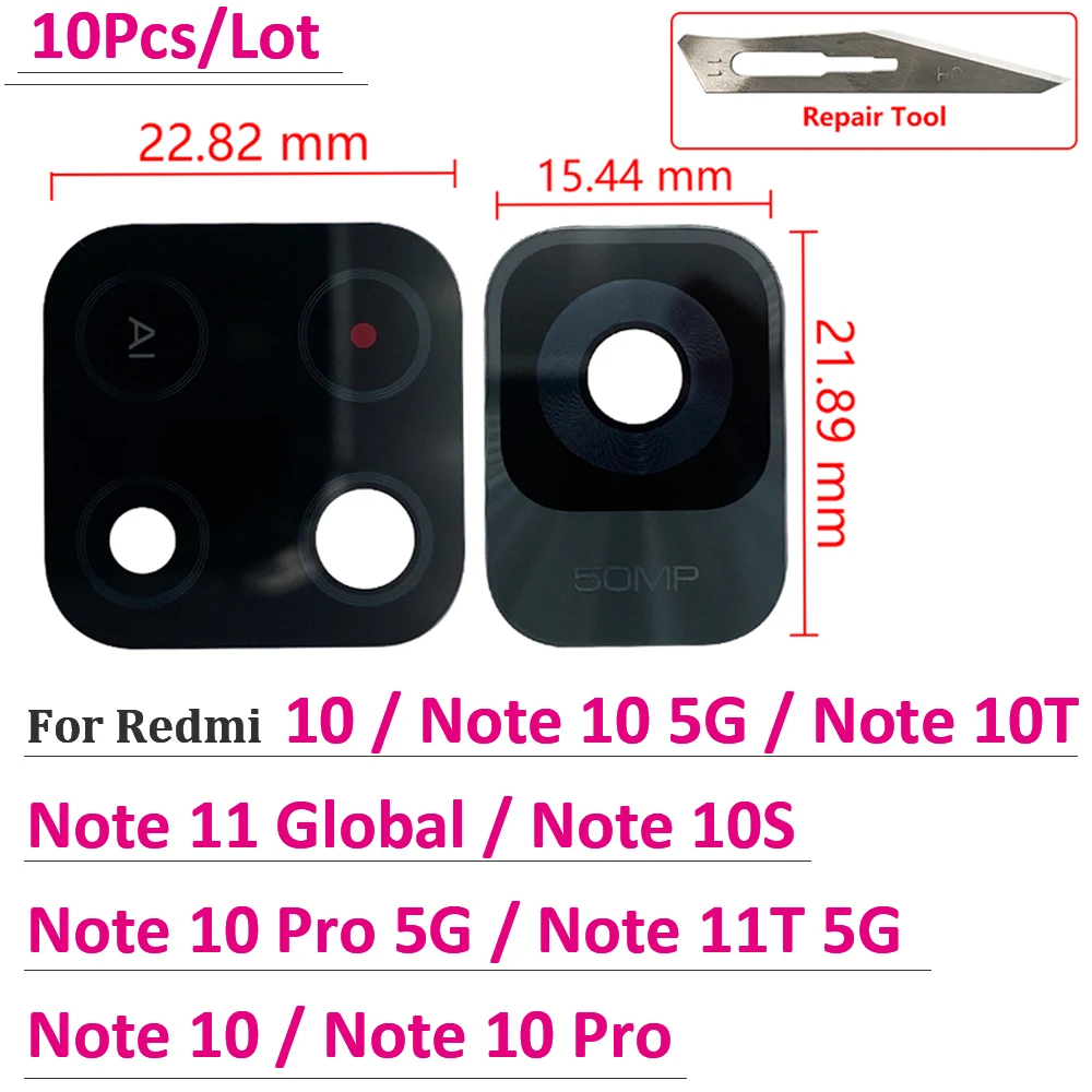 

10Pcs，Original Rear Back Camera Glass Lens Cover For Redmi Note 11 11T / Note 10 Pro 5G 10S / Note 10 5G With Adhesive Sticker