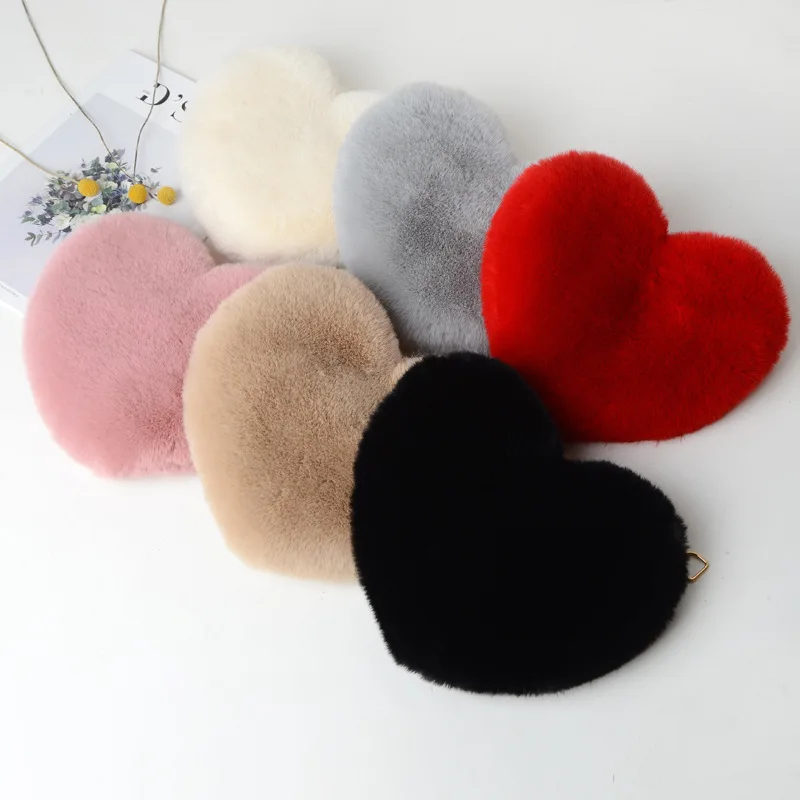 Fashionable Plush Heart-Shaped Bag For Women'S Chain Crossbody Bag Korean Version Cute Girl Rabbit Hair Shoulder Bag Soft M907