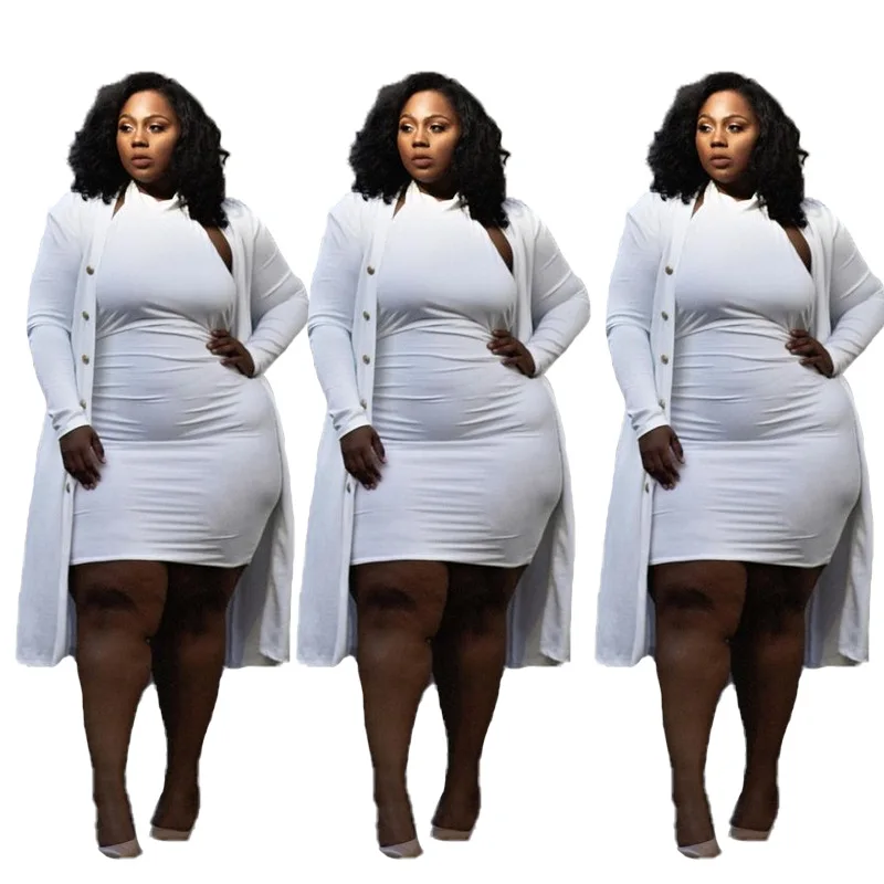 

Spring Autumn XL-5XL 2 Piece Set Women Cardigan Long Trench Tops And Dress Suit Casual Clothes Boho Sexy Two Piece Outfits 2021