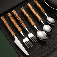 fineworkmanship tableware stainless steel bamboo handle western steak cutlery exquisite fork spoon kitchen practical accessories