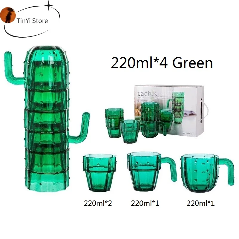 

4PCS Creative Cactus Glass Cups Family Drinkware Water Cup Gift Box Set Green Tumbler Glassware Christmas Gift
