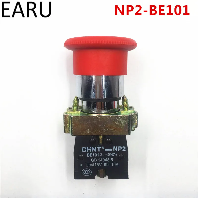 

1pcs EARU NC NO momentary latching 22mm Red Mushroom Emergency Stop Push Button Switch 600V 10A NP2-BE101 Equipment Lift Elevat