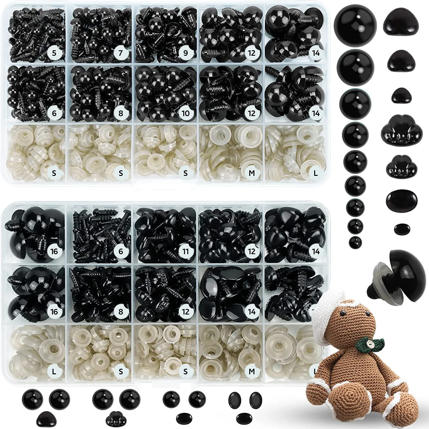 

Safety Eyes and Noses Black Plastic Craft Dolls Eyes for Amigurumi Crochet Stuffed Animals Puppets Toy Teddy Bear Making Supplie